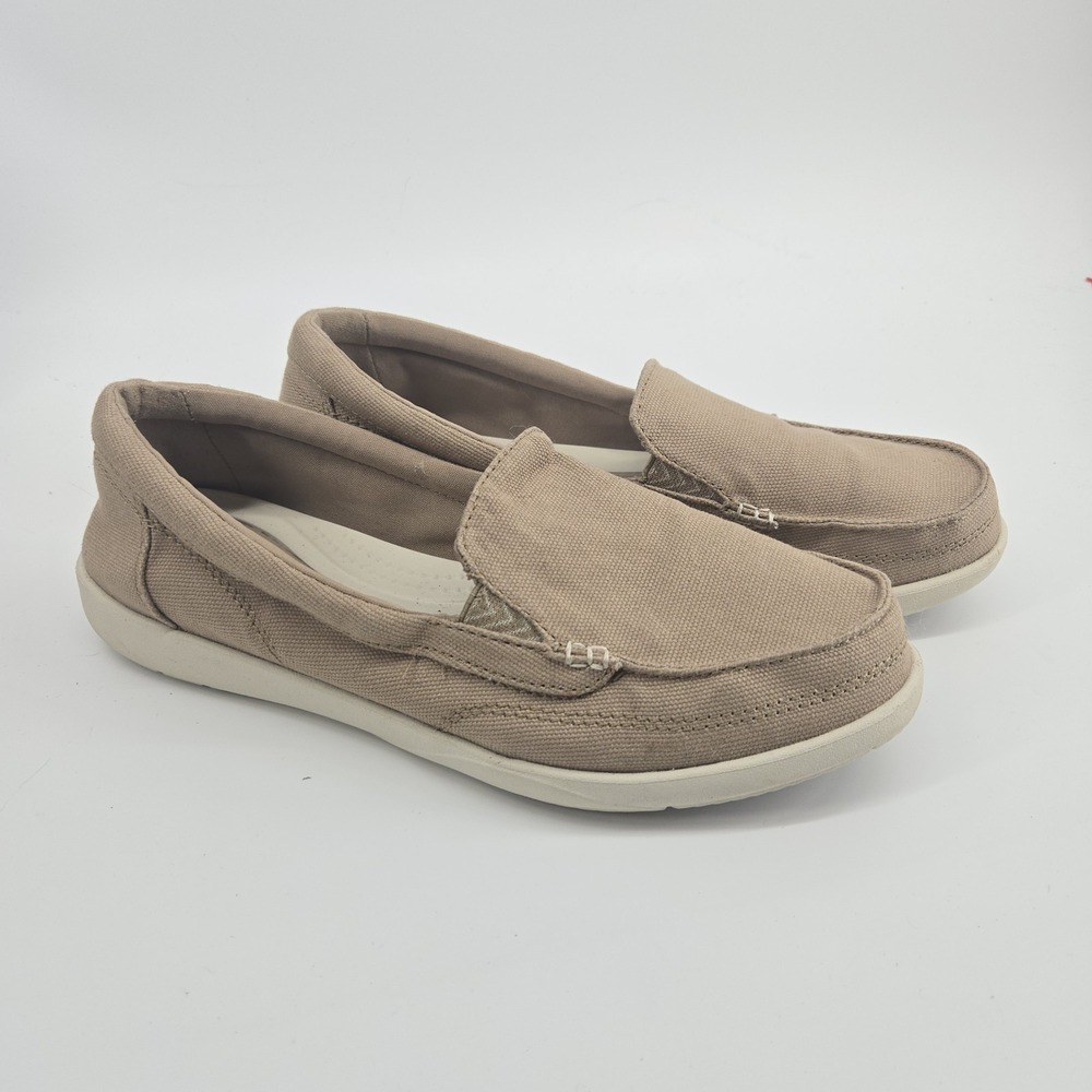 Crocs Walu II Triple Comfort Canvas Loafer Flats Khaki Women Sz 10